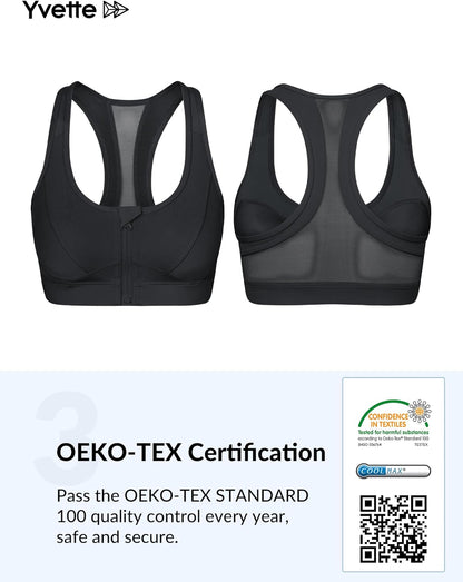 Zip Front High Impact Sports Bra for Large Bust