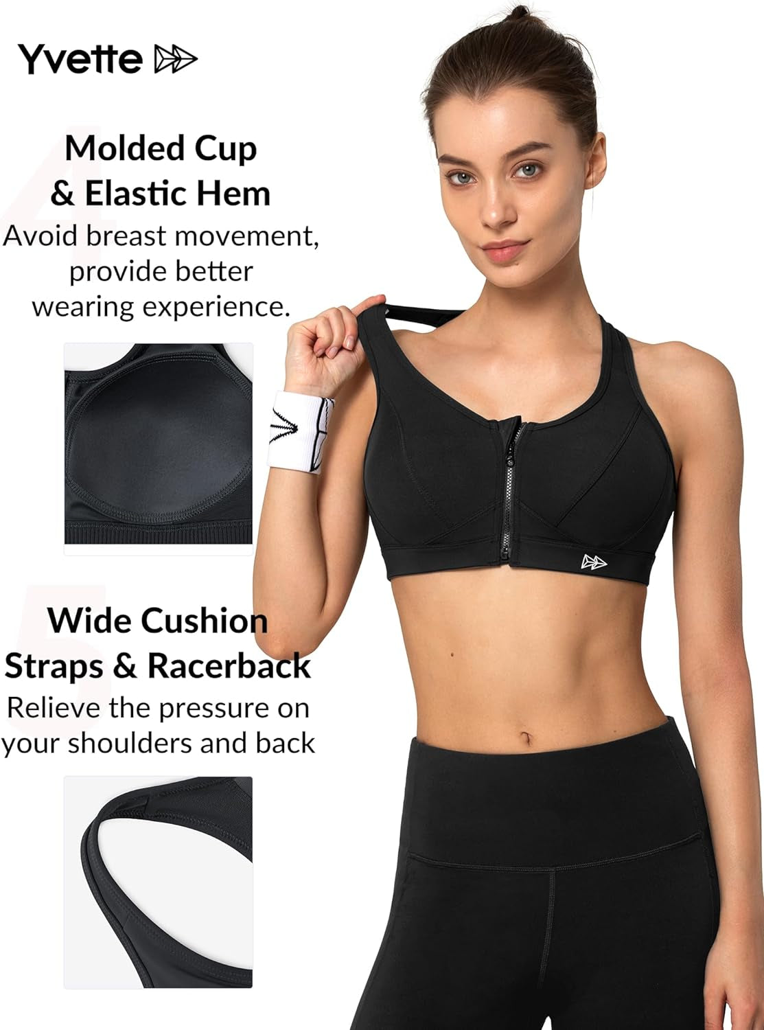 Zip Front High Impact Sports Bra for Large Bust