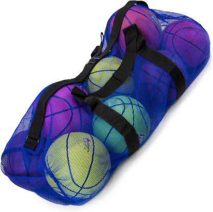 39" Mesh Sports Ball Bag with Adjustable Shoulder Strap, Oversize Duffle - Great for Carrying Gym Equipment, Jerseys, & Laundry (Blue)