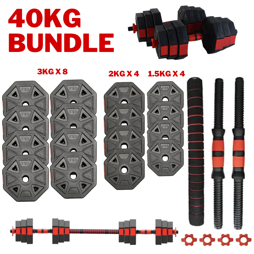 Exersci Adjustable Dumbbell Barbell Weights Set 20-40Kg with Kettlebell Option