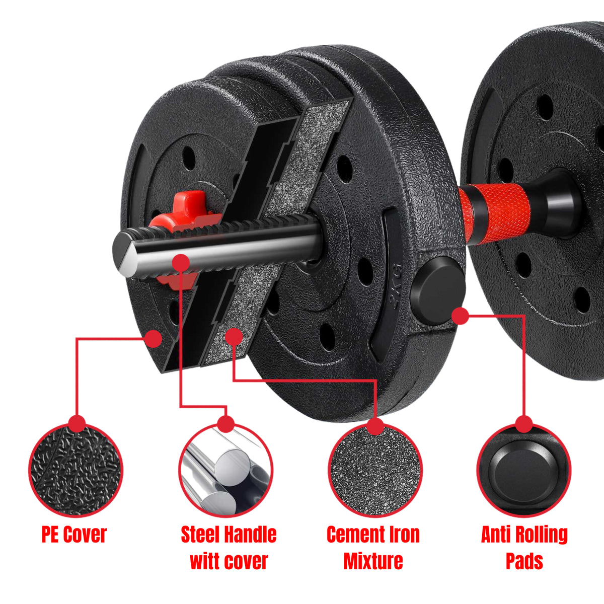 Exersci Adjustable Dumbbell Barbell Weights Set 20-40Kg with Kettlebell Option