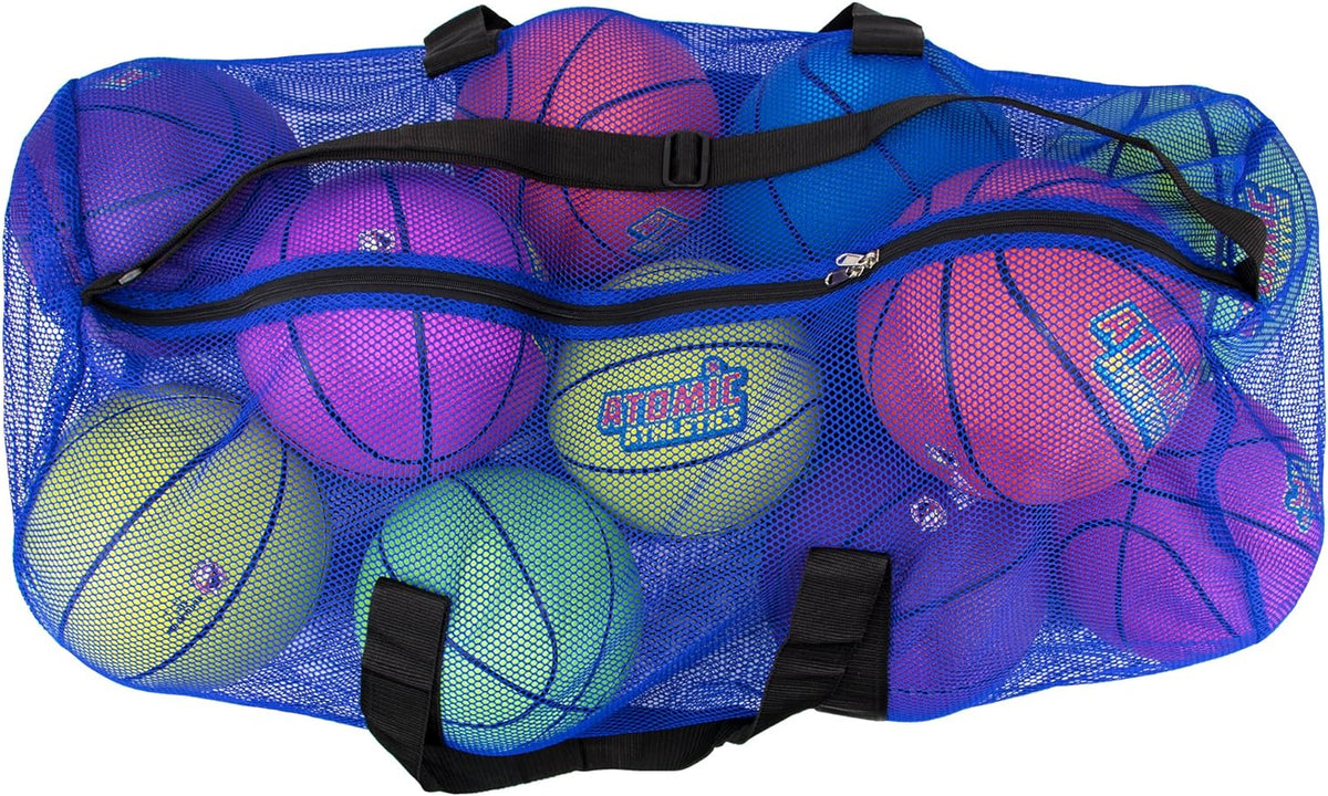 39" Mesh Sports Ball Bag with Adjustable Shoulder Strap, Oversize Duffle - Great for Carrying Gym Equipment, Jerseys, & Laundry (Blue)