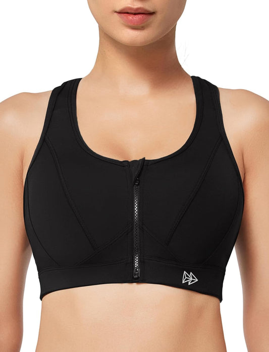 Zip Front High Impact Sports Bra for Large Bust